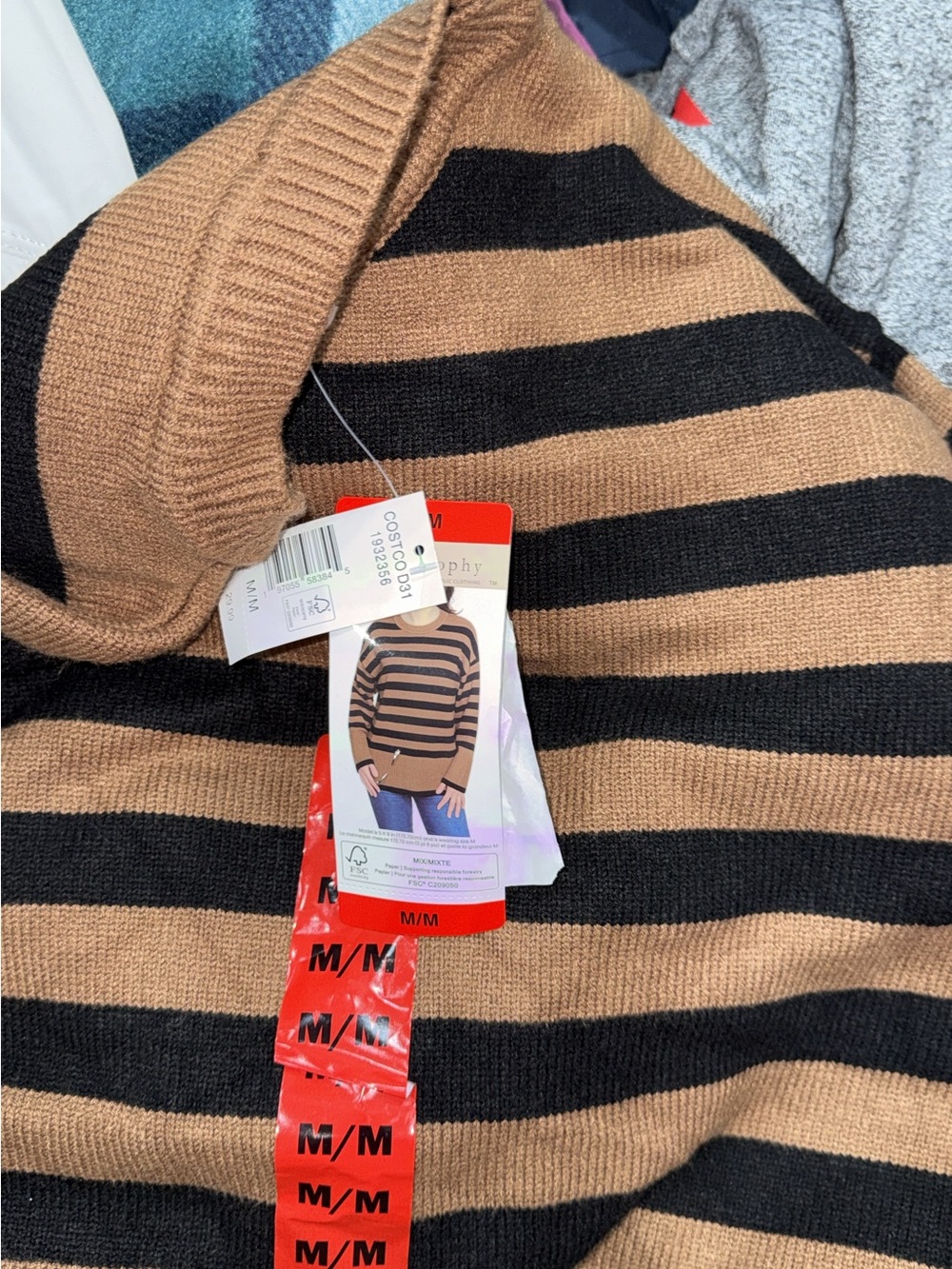 Striped Crewneck Sweater in Tan and Black - M